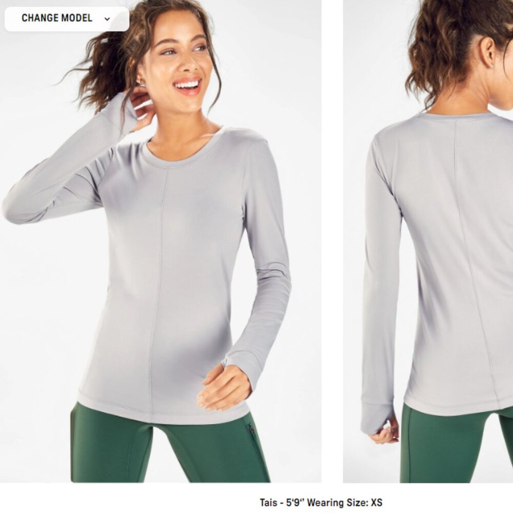 NWT Fabletics Aria Scoop Neck L/S Top - Large - Haze Grey